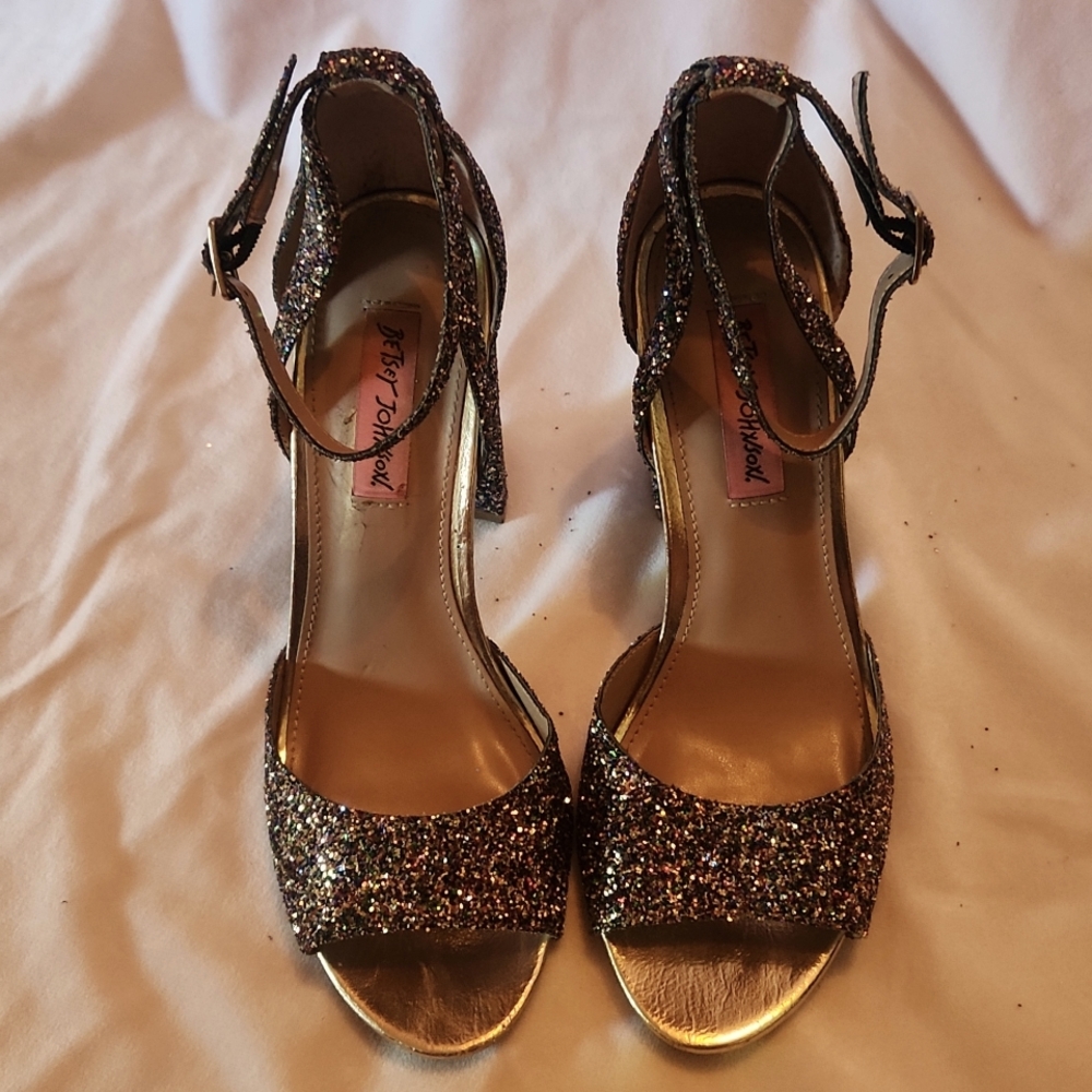 Betsey Johnson Glissten Glitter Heels - Block Heel - Size 8